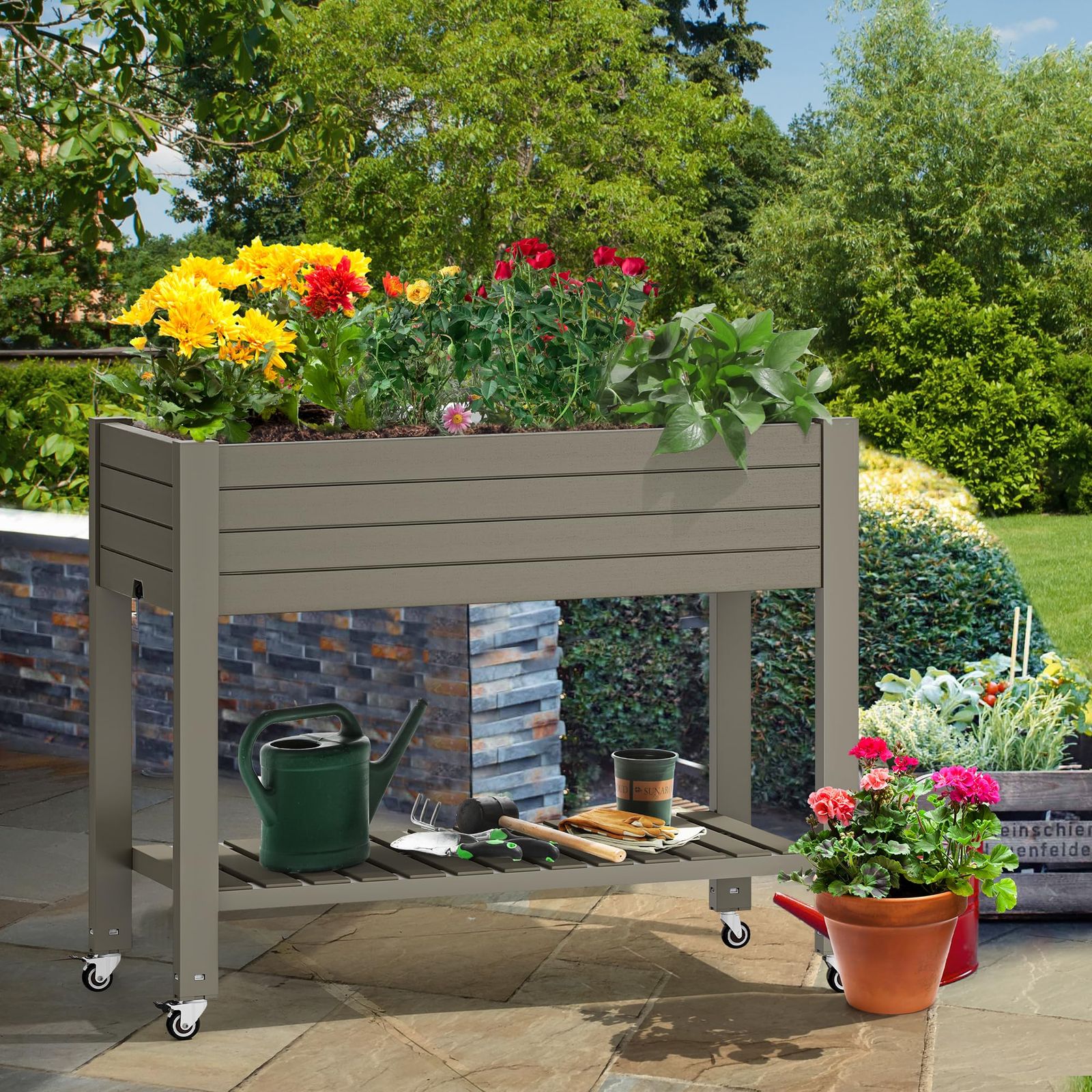 Yitahome | 3.6x1.5x2.8 ft Elevated Raised Garden Bed Large Patio Resin  Planter Box Stand Brown