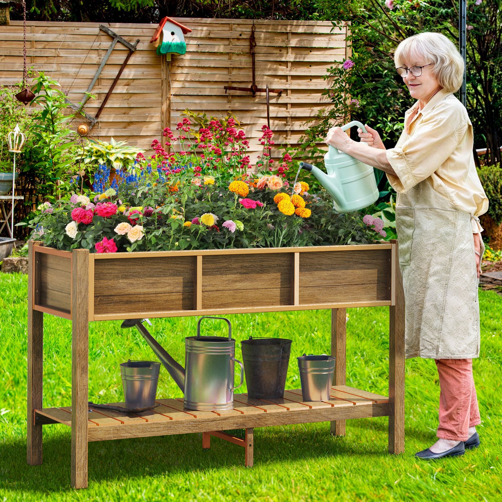 Yitahome | 4x1.5x2.5ft Brown Poly Wood Raised Garden Bed with Legs