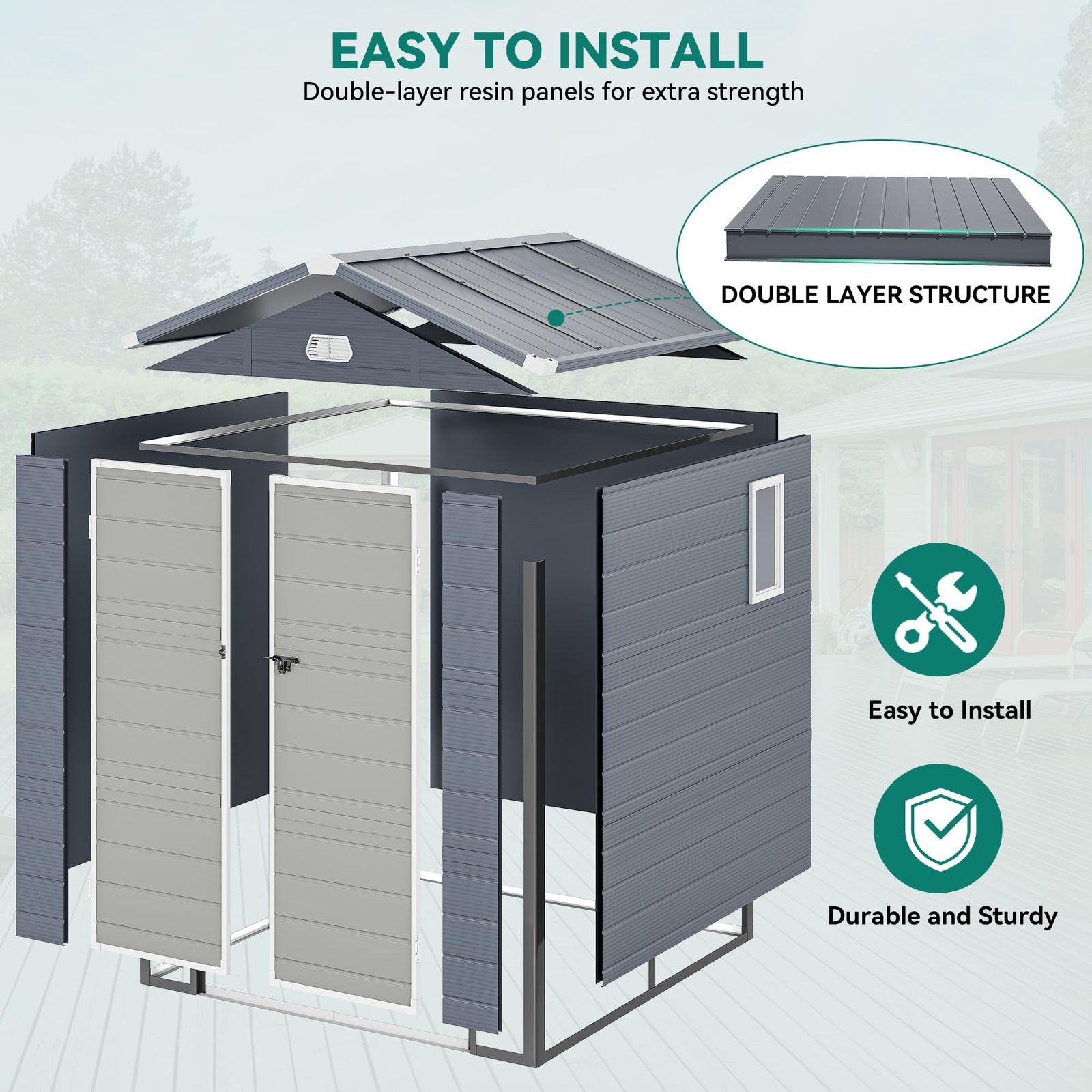 Yitahome | 6.3x6.2 ft Gray Outdoor Resin Storage Shed with