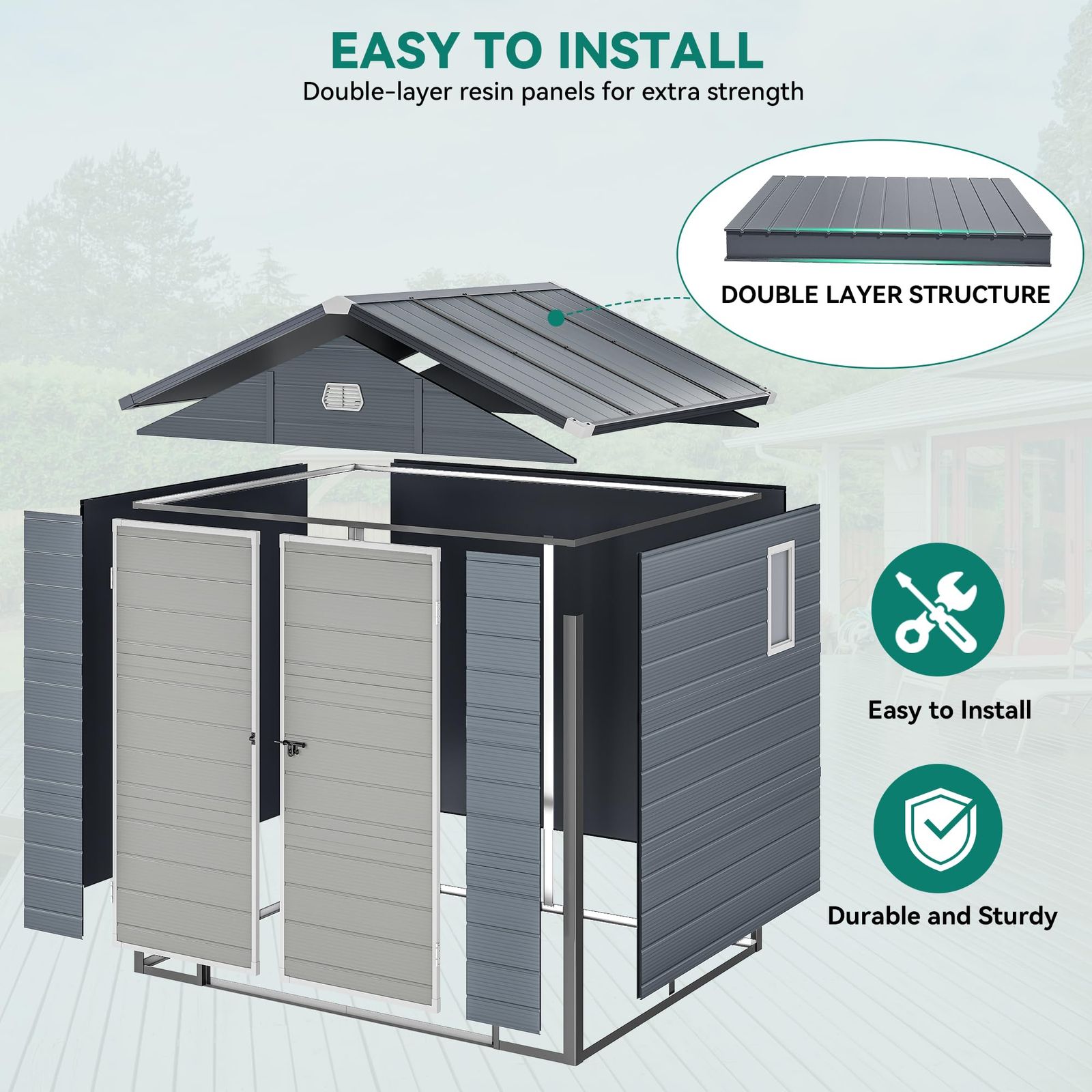 Yitahome | 8x6 ft Gray Outdoor Resin Storage Bicycle Garden Shed