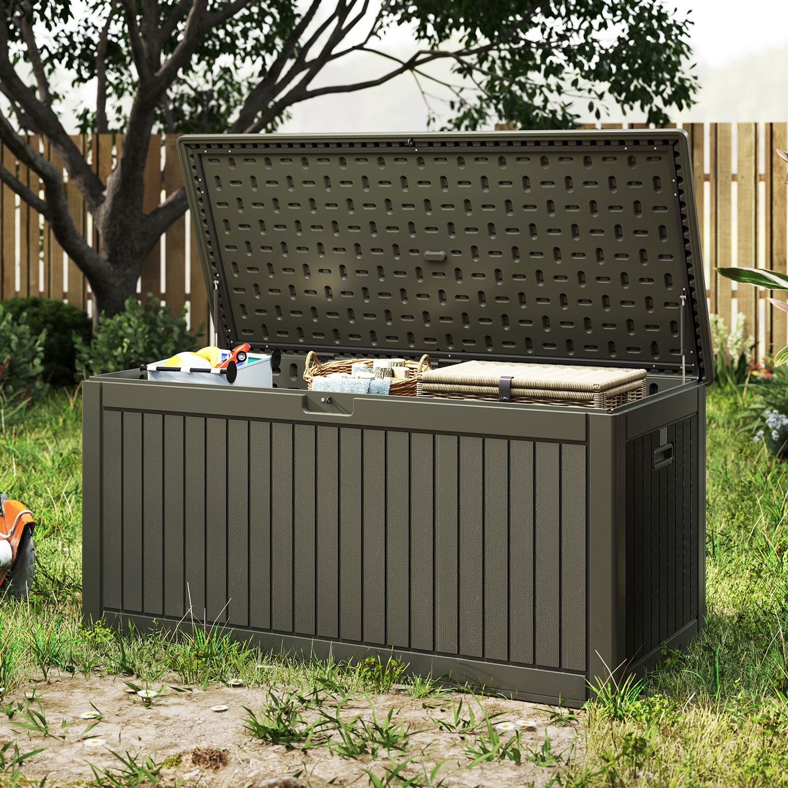 Yitahome | 260 Gallon Extra Large Light Brown Resin Deck Box in