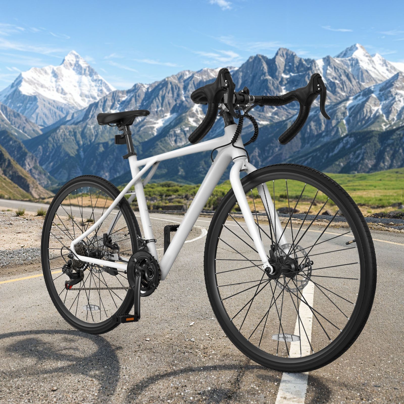 Yitahome | White 700C 21 Speed Road Bike with Lightweight Aluminum