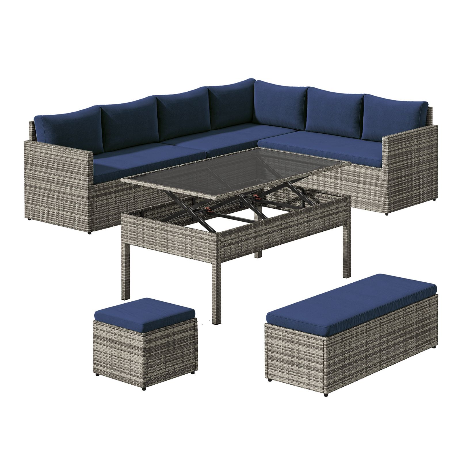 Yitahome | 6 Pcs Wicker Outdoor Sofa Sectional Set with Lift-Top