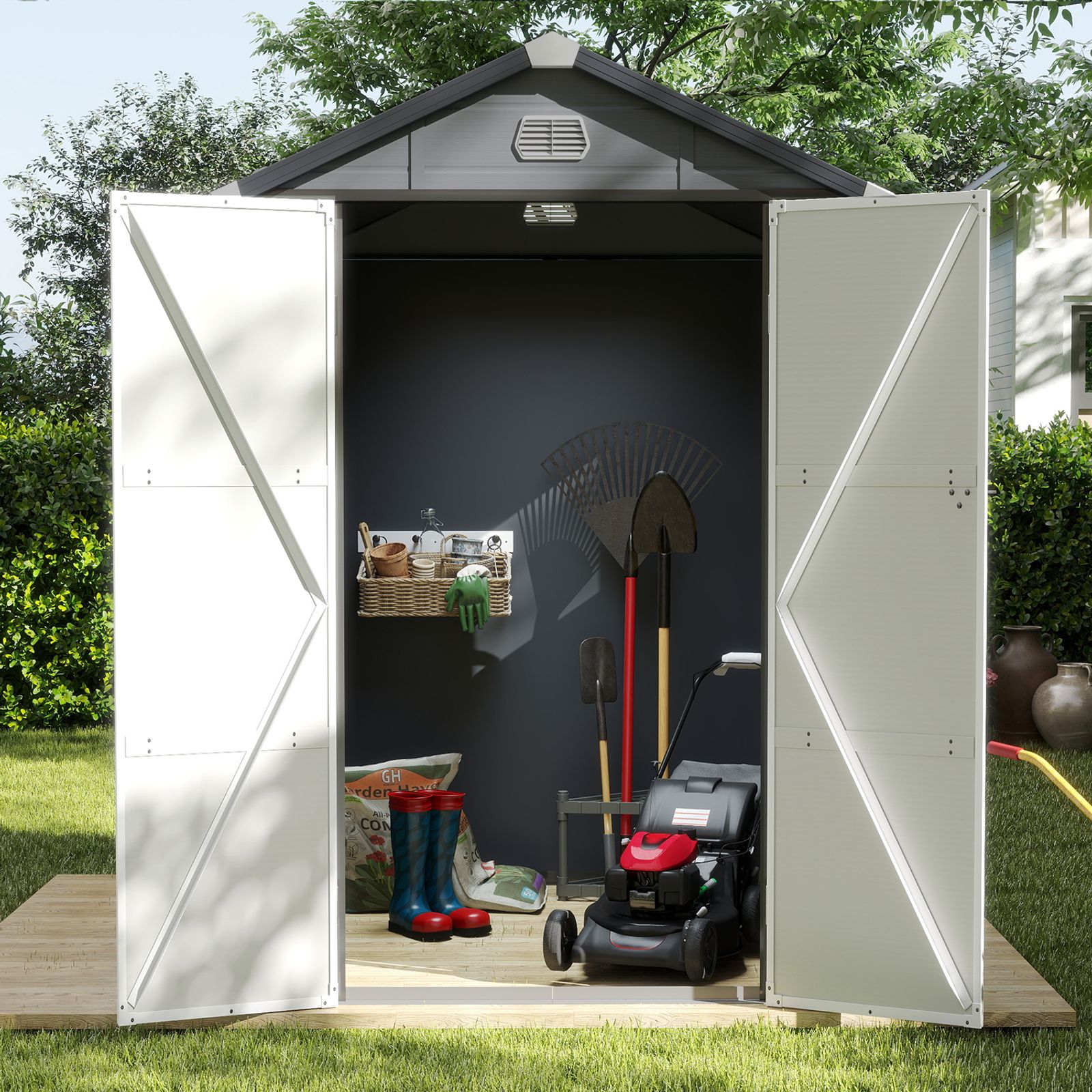 Yitahome | 6x6 ft Gray Outdoor Storage Shed with Lockable Doors
