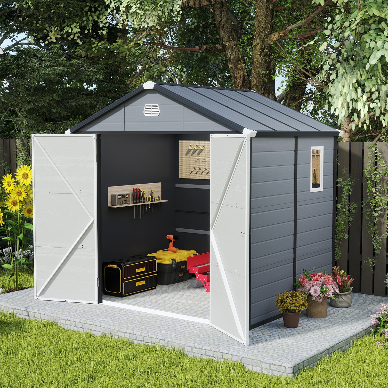 チヨトウヤ Yitahome | 8x9 ft Gray Outdoor Resin Storage Tool Shed with
