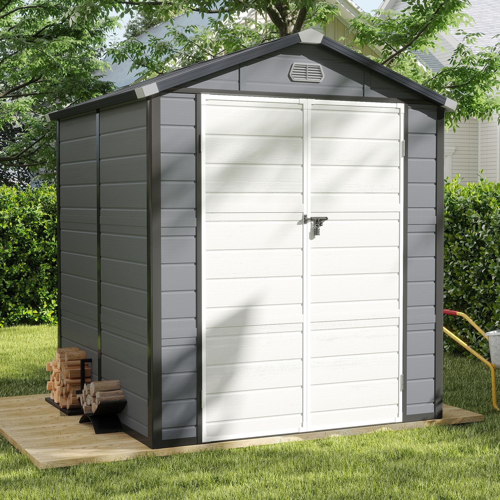 Yitahome | 6x6 ft Gray Outdoor Storage Shed with Lockable Doors
