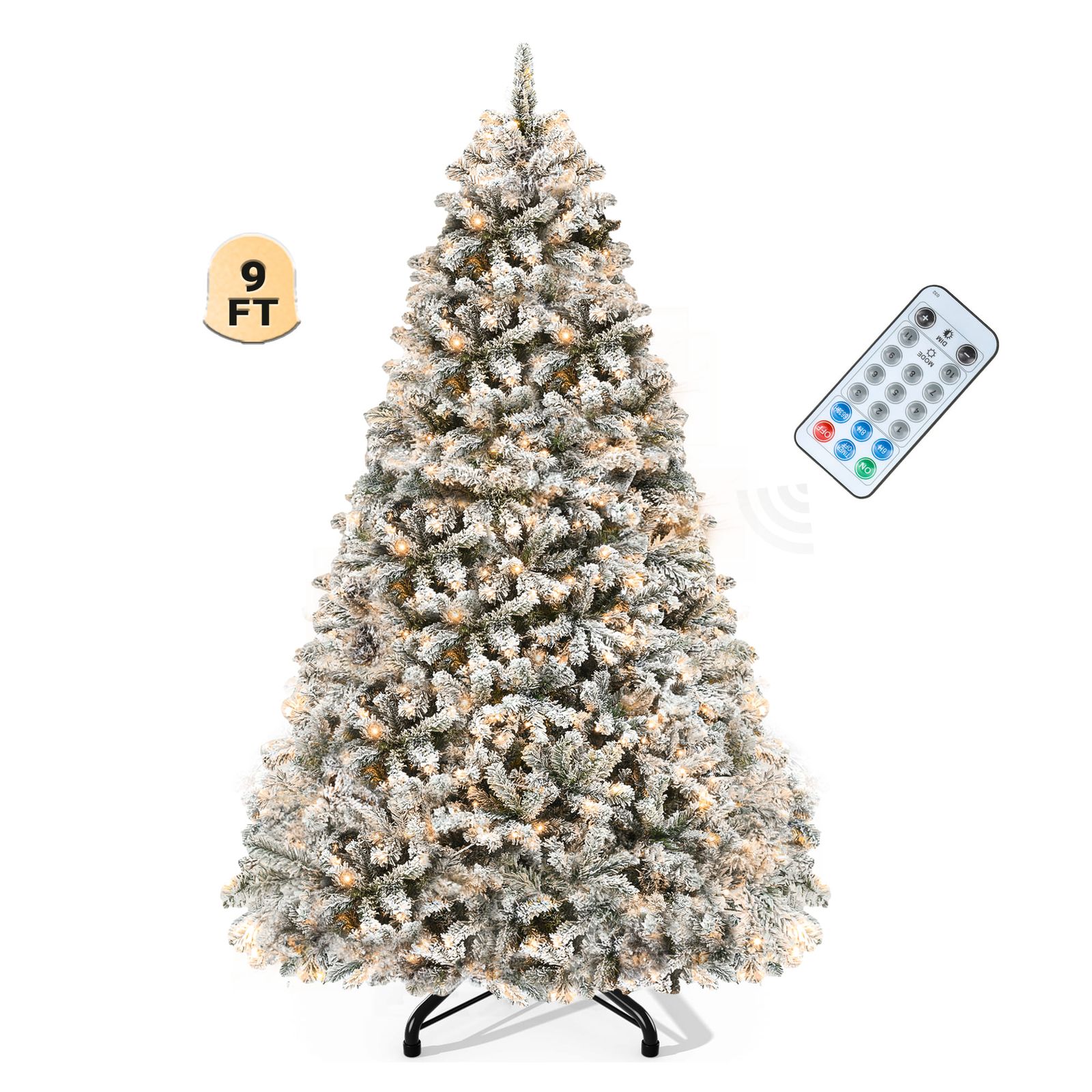 Yitahome | 9 FT Flocked Christmas Tree Prelit Full Xmas Tree for