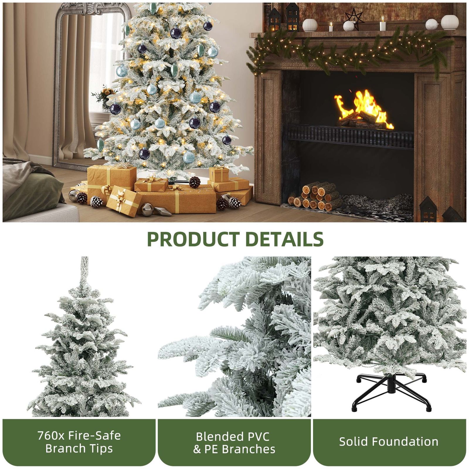 Yitahome | 6.5 FT White Flocked Christmas Tree with 760 Thickened