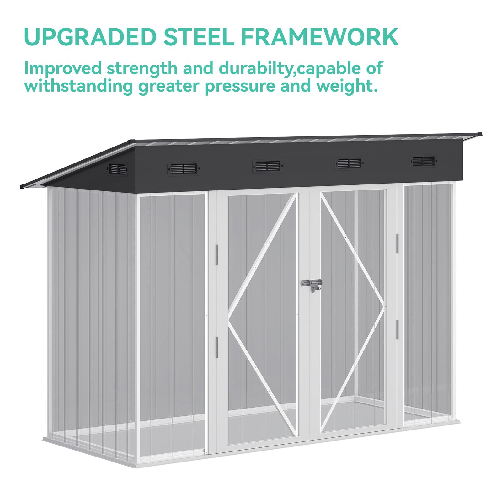 Yitahome | 9 x 4 ft Dark Gray Large Shed House with Lockable Doors