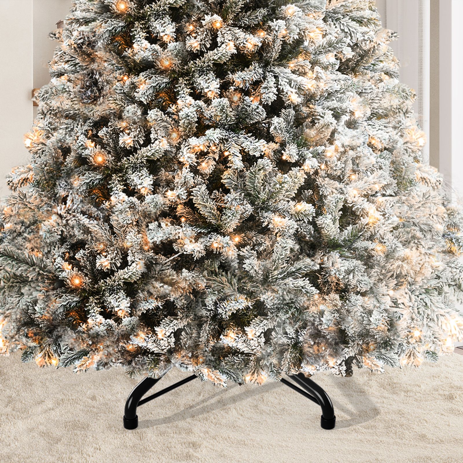 Yitahome | 9 FT Flocked Christmas Tree Prelit Full Xmas Tree for