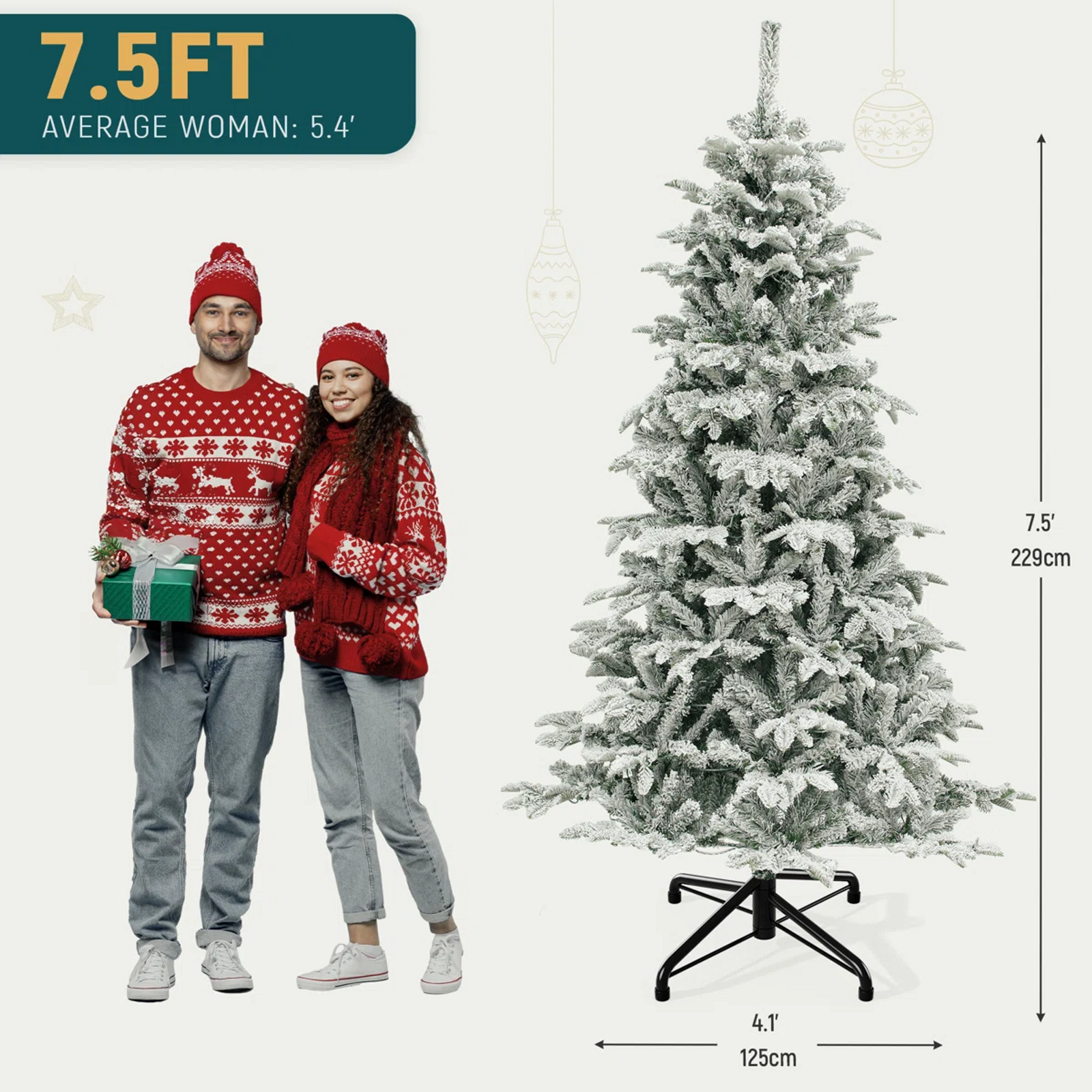 Yitahome | 7.5 FT Snow Flocked Twinkle Christmas Tree with 1010