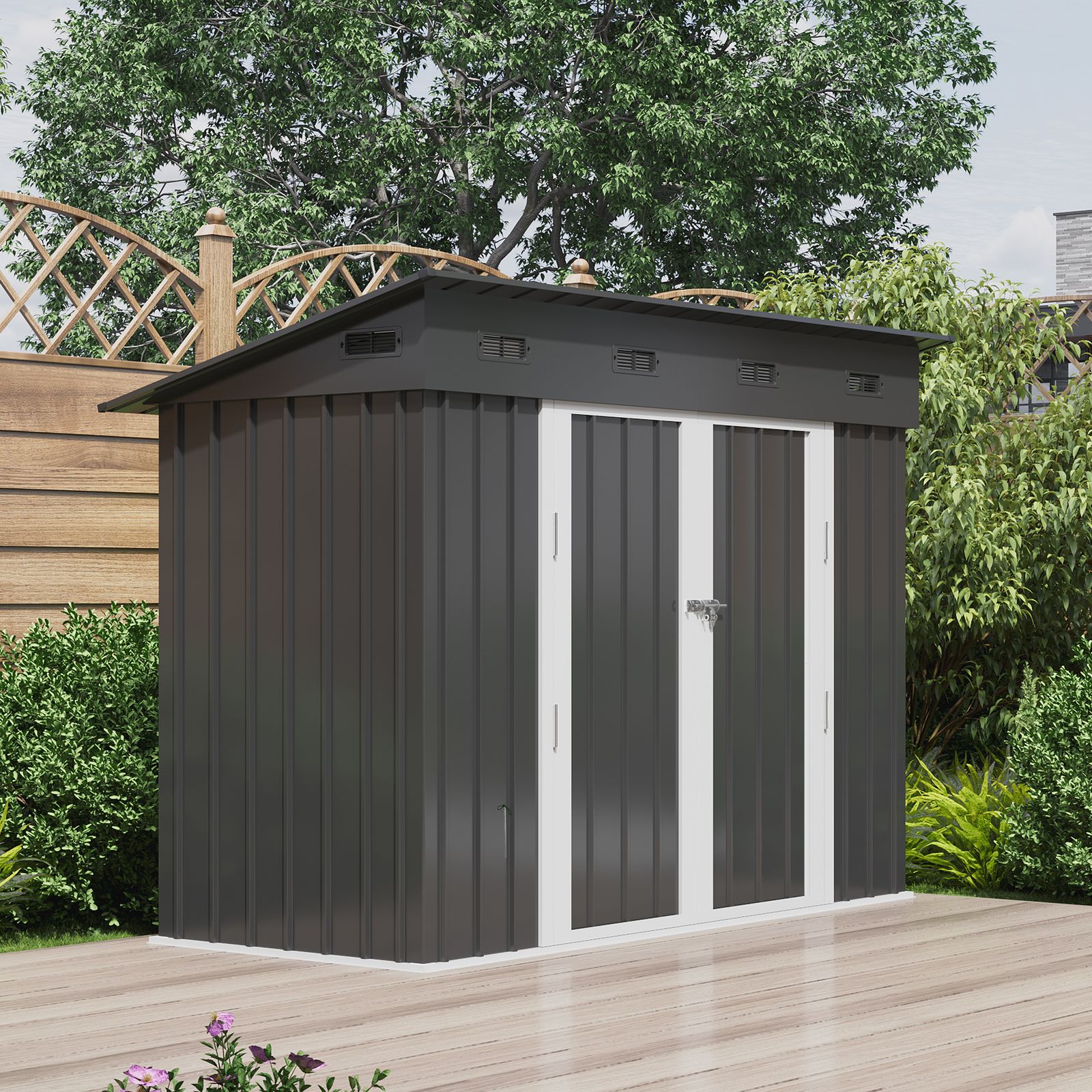 Yitahome | 9 x 4 ft Dark Gray Large Shed House with Lockable Doors