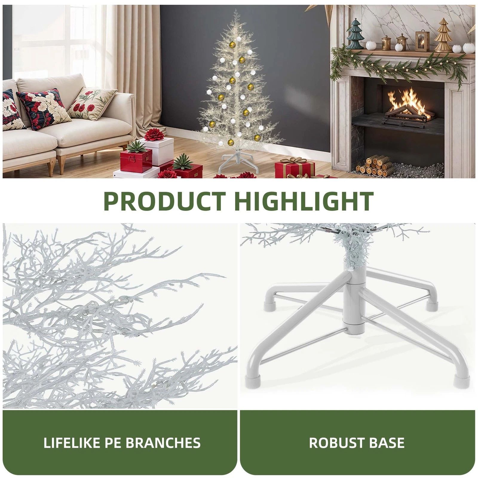 Yitahome | 6 FT White Birch Christmas Tree with Lights and Remote