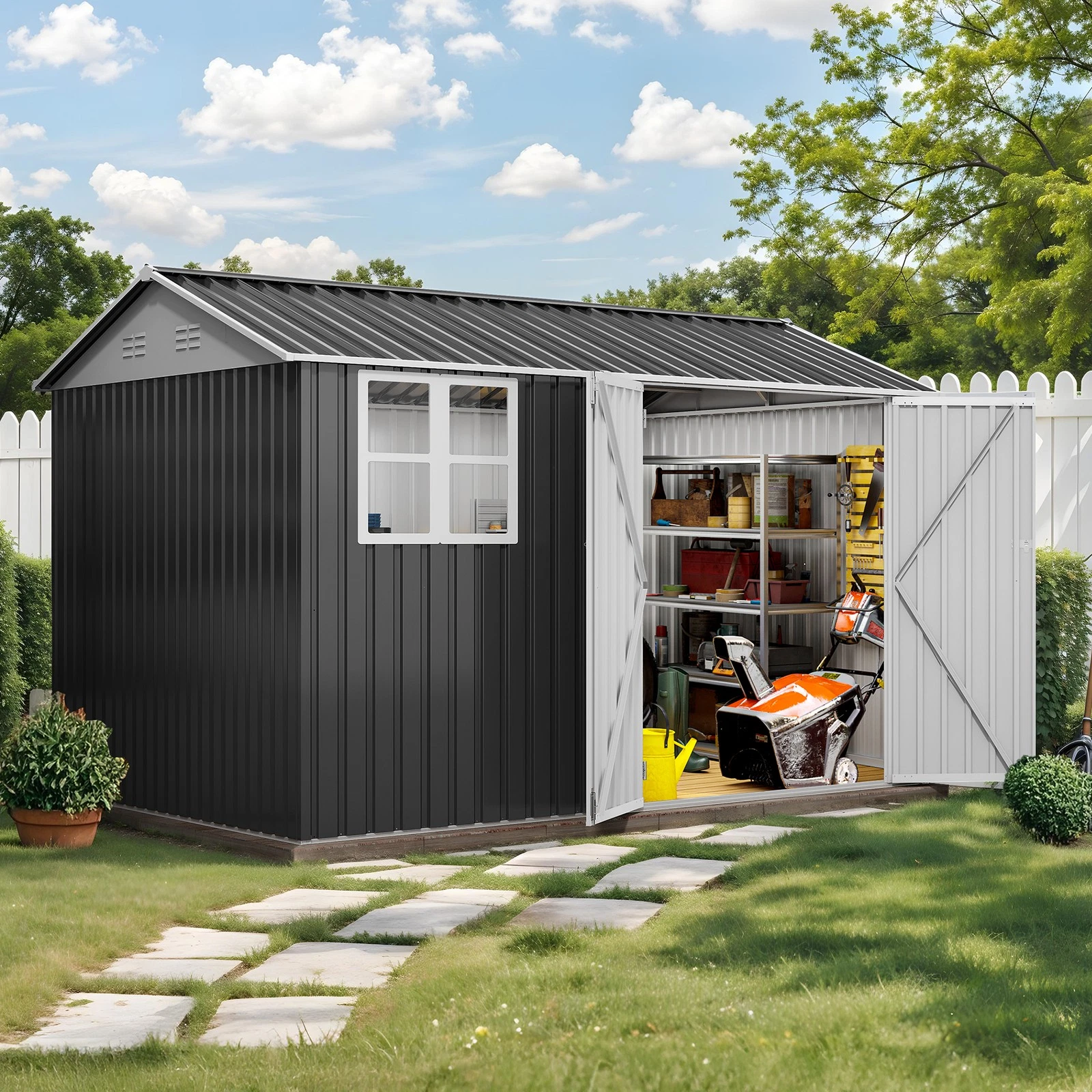 Yitahome | 8 x 10 ft Metal Garage Shed with Sloped Roof & Window