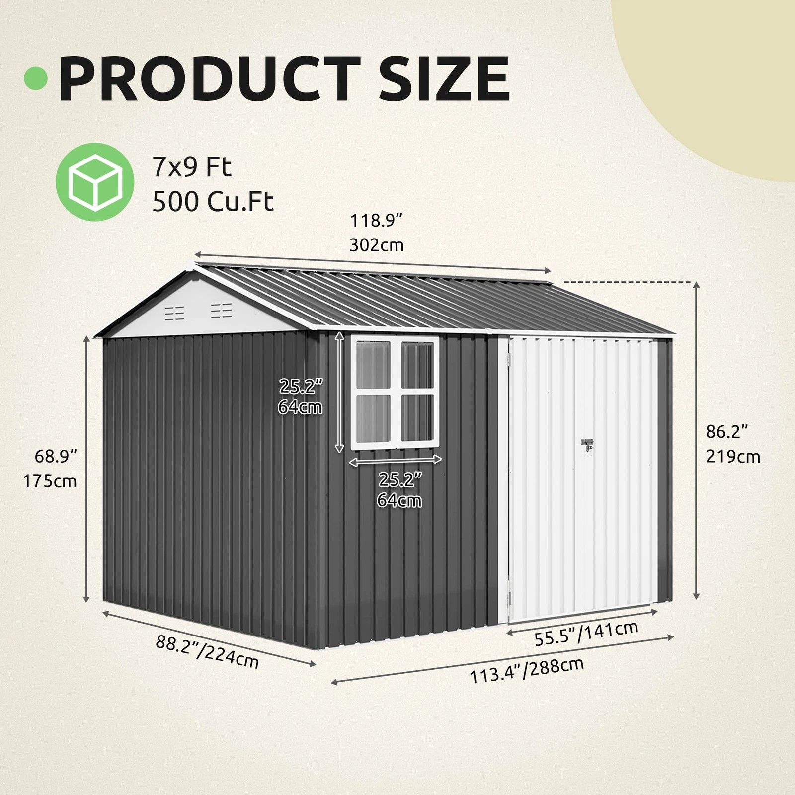 Yitahome | 8 x 10 ft Metal Garage Shed with Sloped Roof & Window