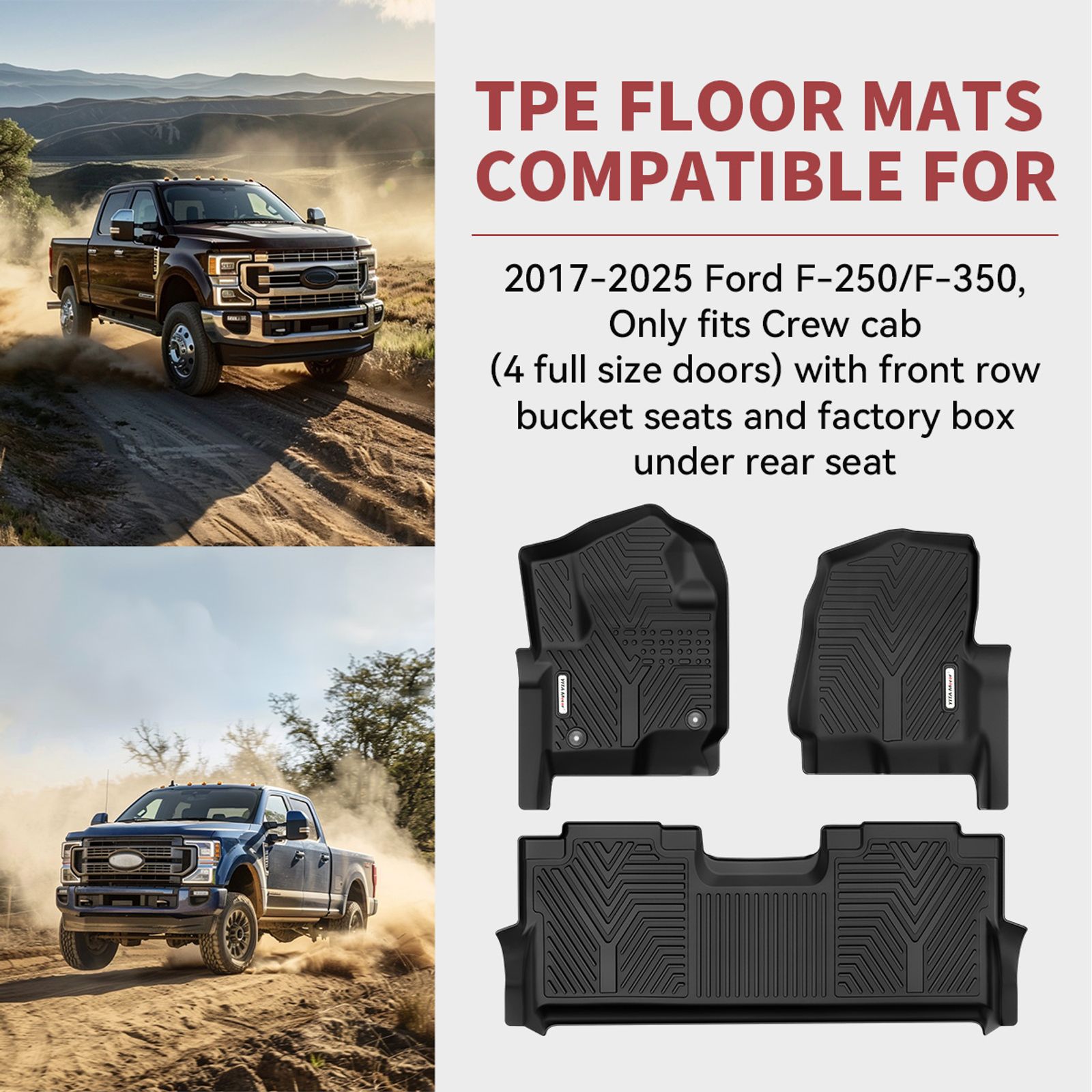 YITAMOTOR All-Weather Floor Mats for 2017-2025 Ford F-250/F-350