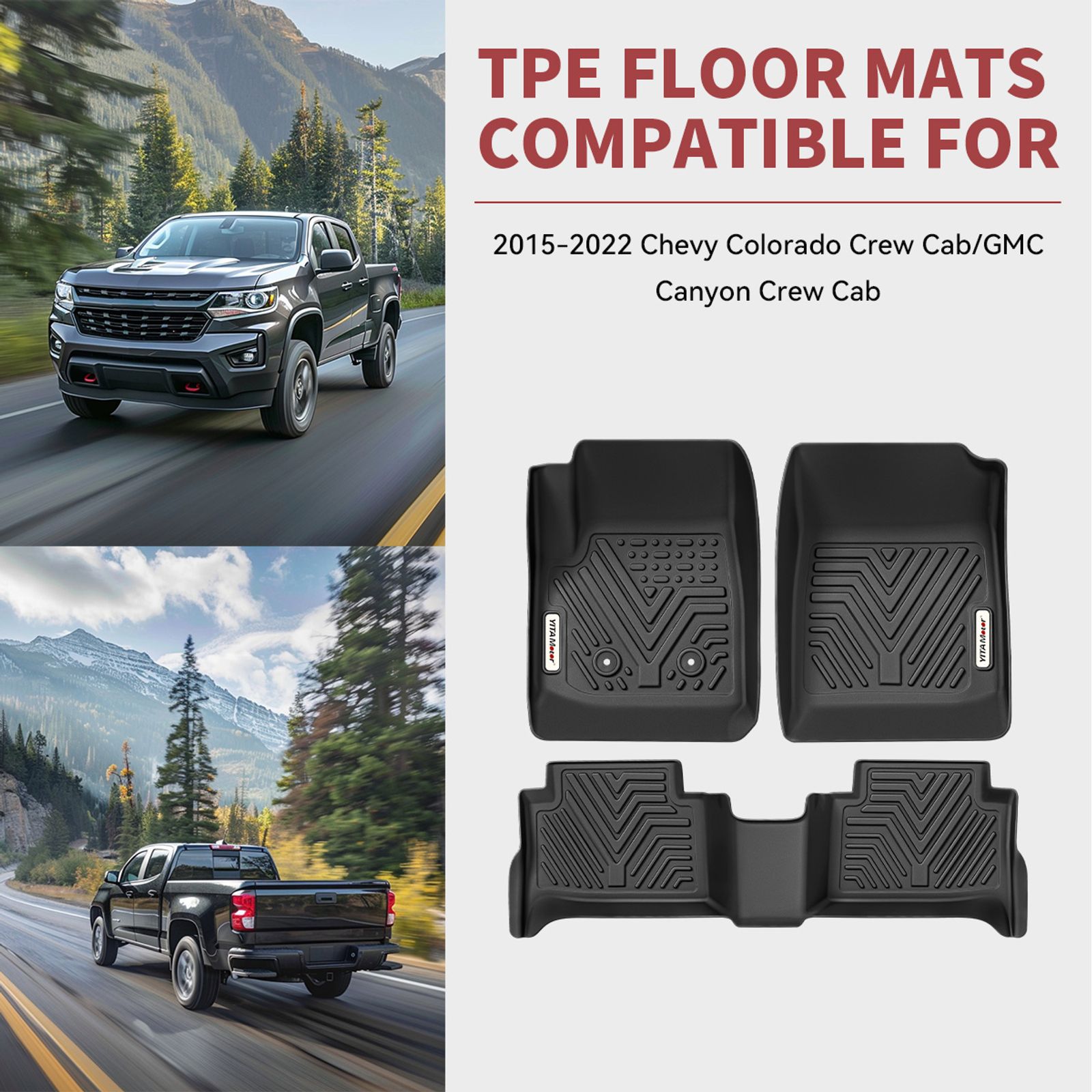 Icyhaws Tappetini Gomma TPE Per Chevy Colorado E GMC Canyon 2023-2025 - Set 4 Pezzi Con Fodera Letto - Copripavimento Su Misura Per Cabina Doppia 5FT - 5