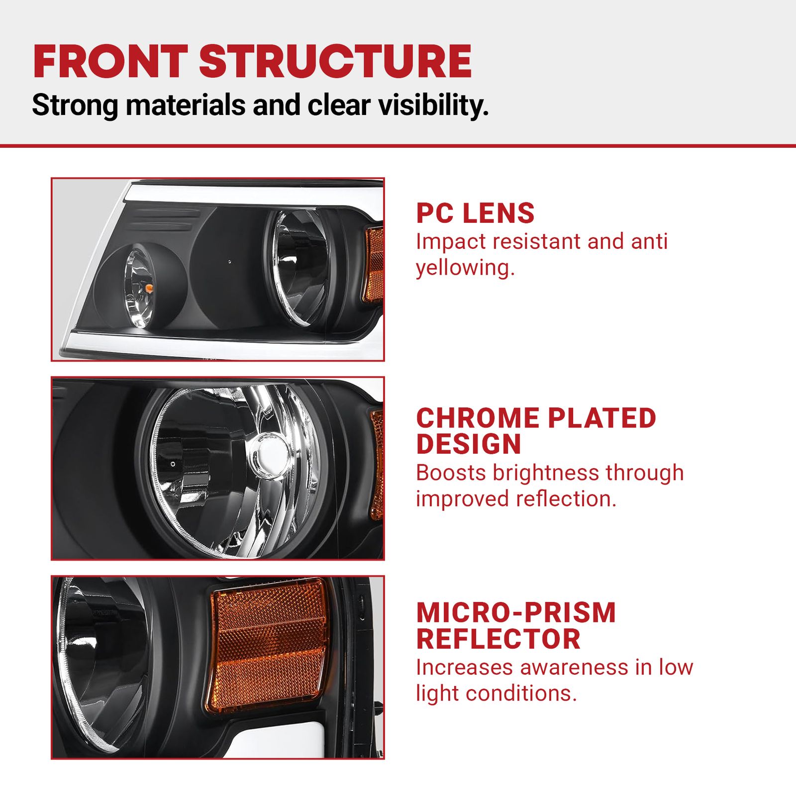 Pair Of Projector Headlights For 2004-2008 Ford F150 – DRL & Black Housing