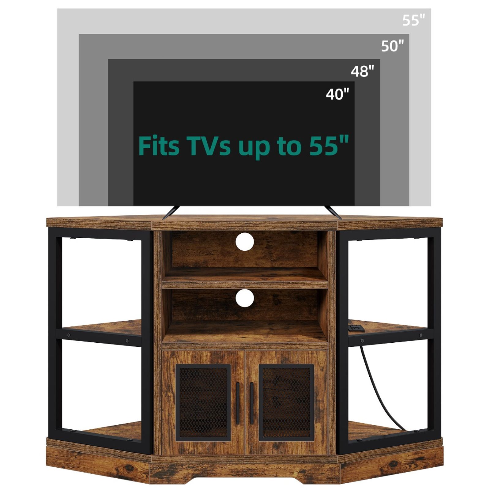 Yitahome | Farmhouse Retro Brown Corner TV Stand Wood TV Media