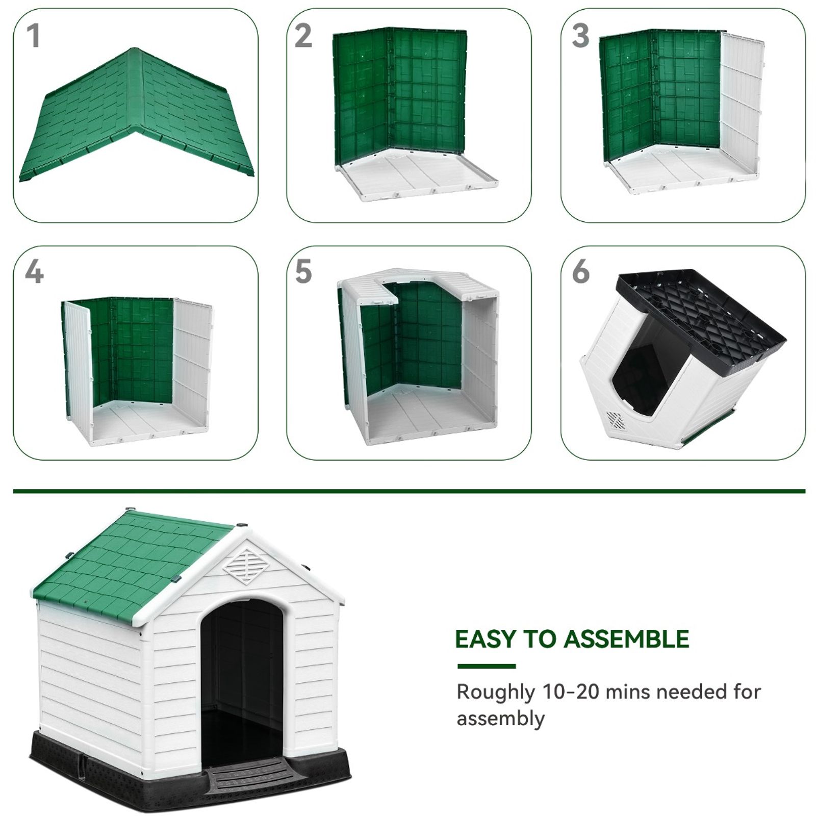 Yitahome 41" Plastic Dog House Water Resistant with Air Vents and Elevated Floor, White&Green