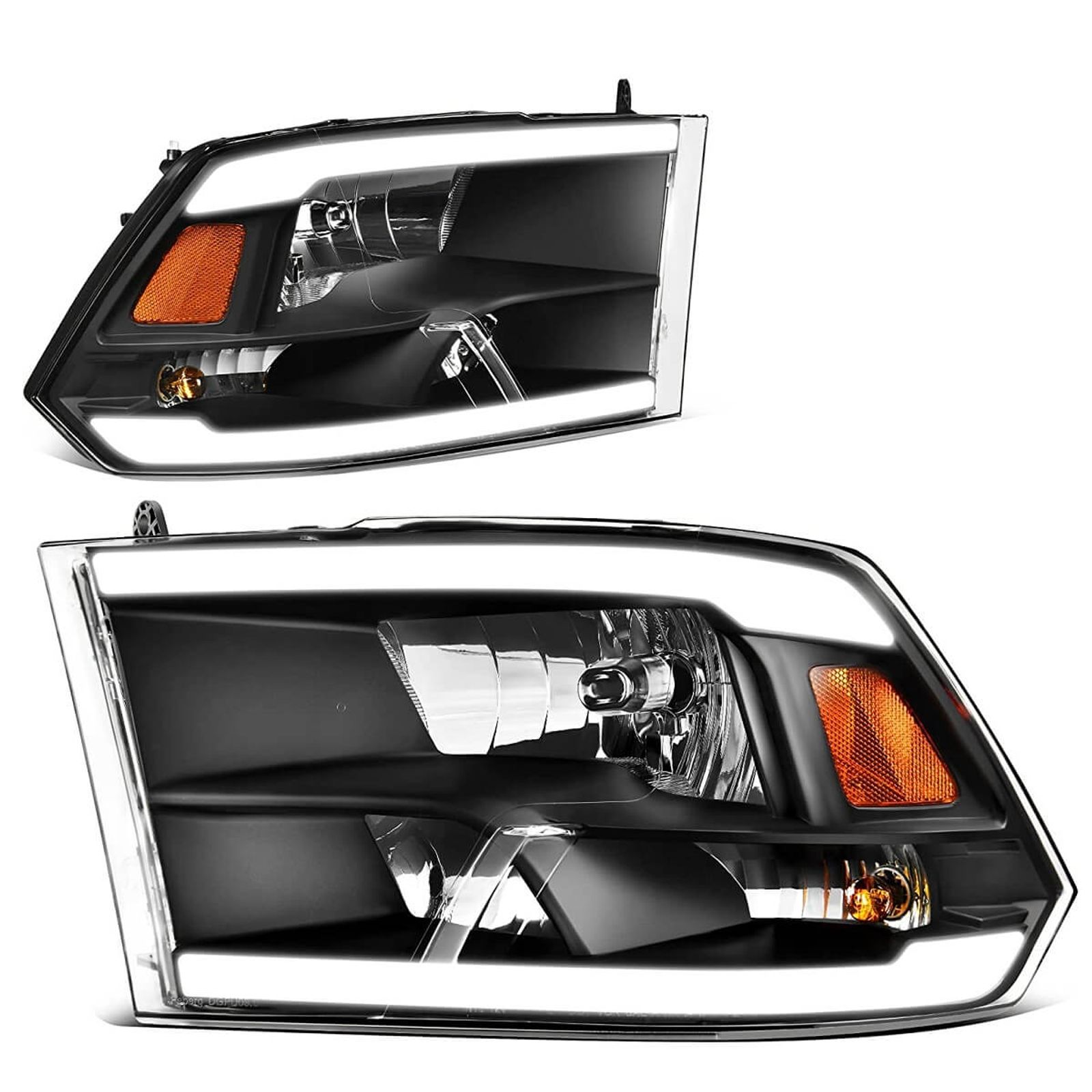 MOSTPLUS Pair LED DRL Chrome Headlight for 2009-2018 Dodge Ram 1500 2500 3500 Halogen