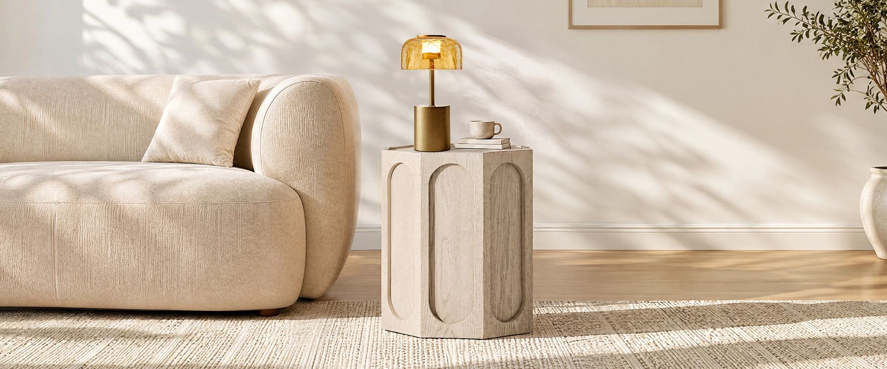 oak side table with table floor lamp
