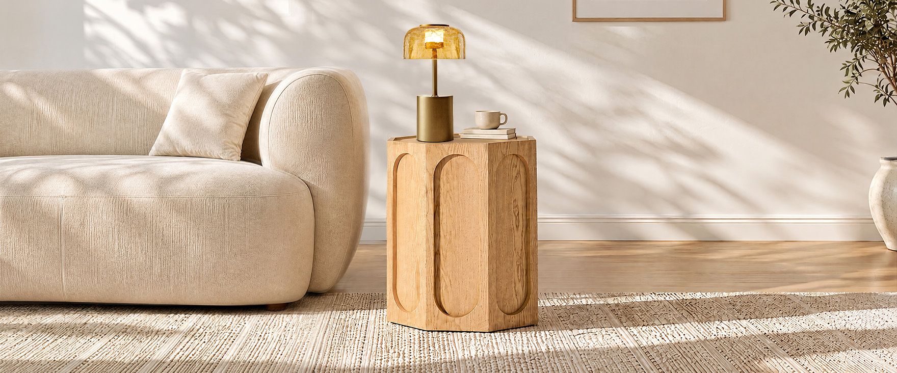 oak side table with table floor lamp