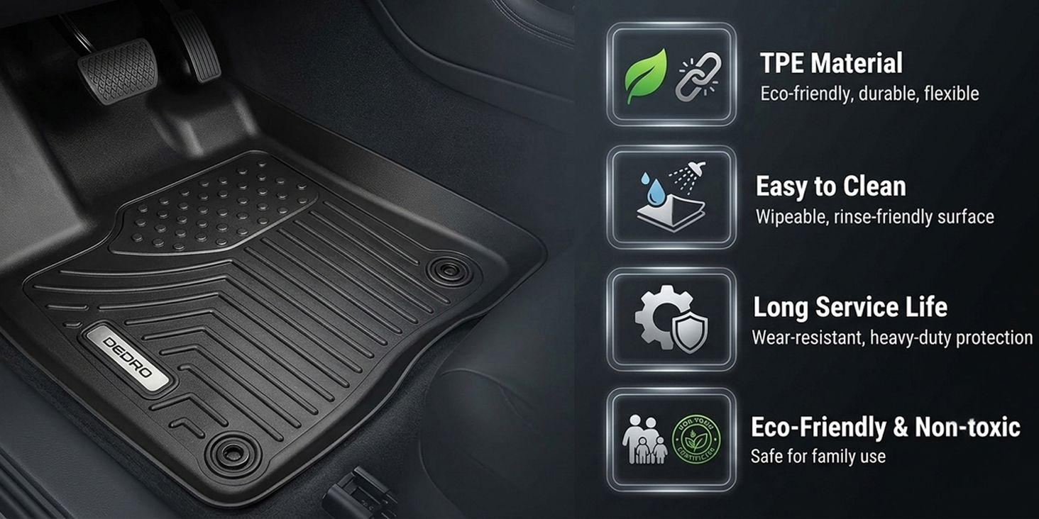 Floor Mats for 2015-2020 Tesla Model S, Unique Black TPE All-Weather Guard Full Set Liners