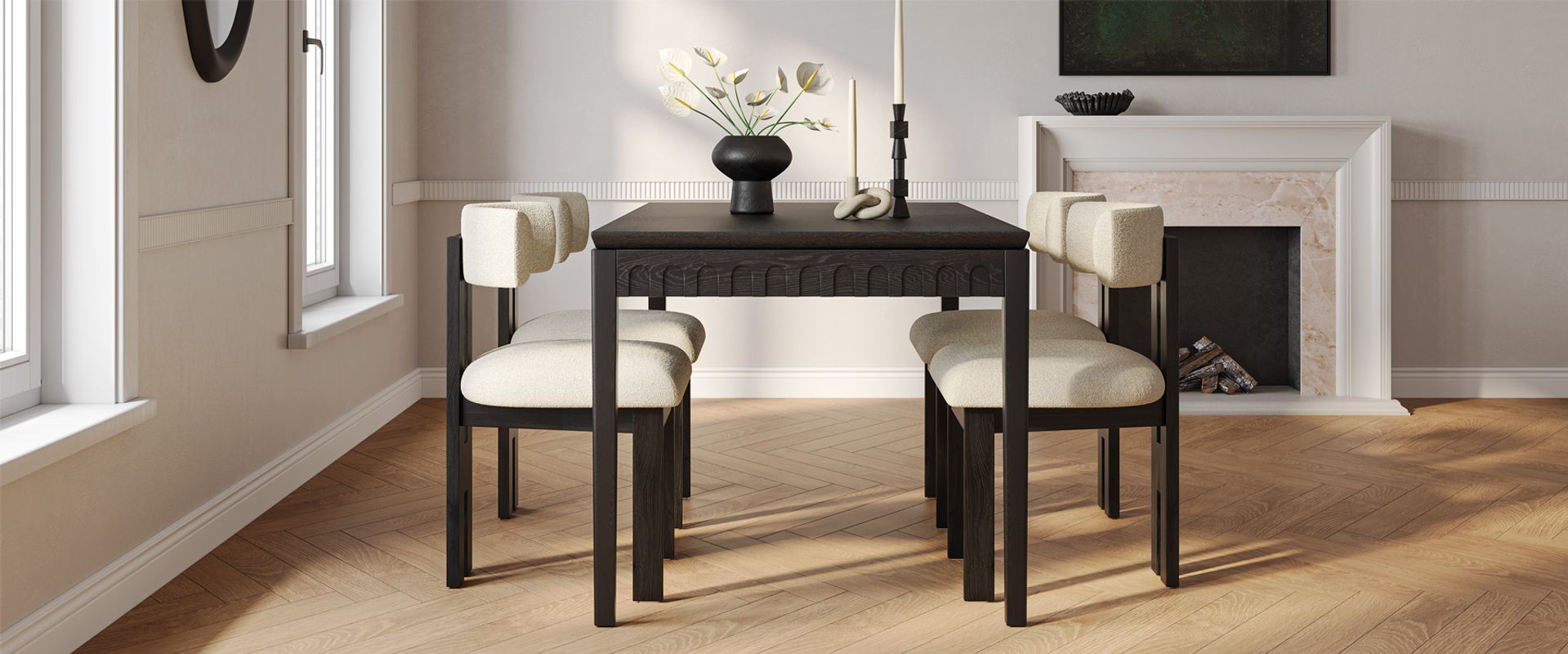 63 Inch Modern Black Rectangular Wooden Dining Room Table for 4 to 6 ...