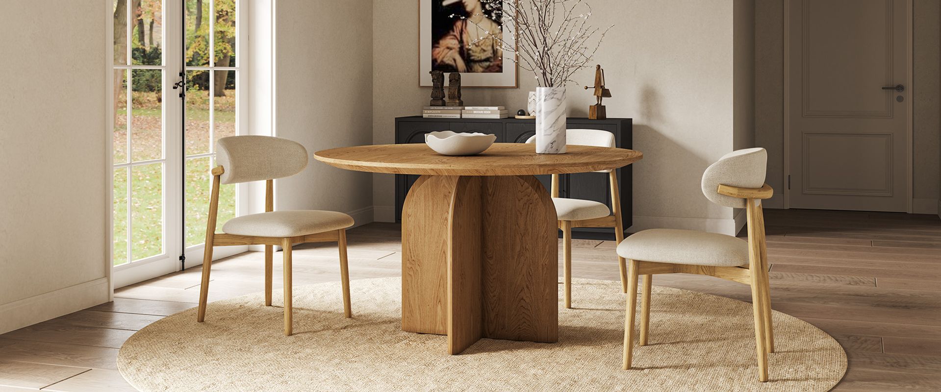 39 Inch Mid Century Brown Round Wood Dining Table for 2-4 Seats with ...