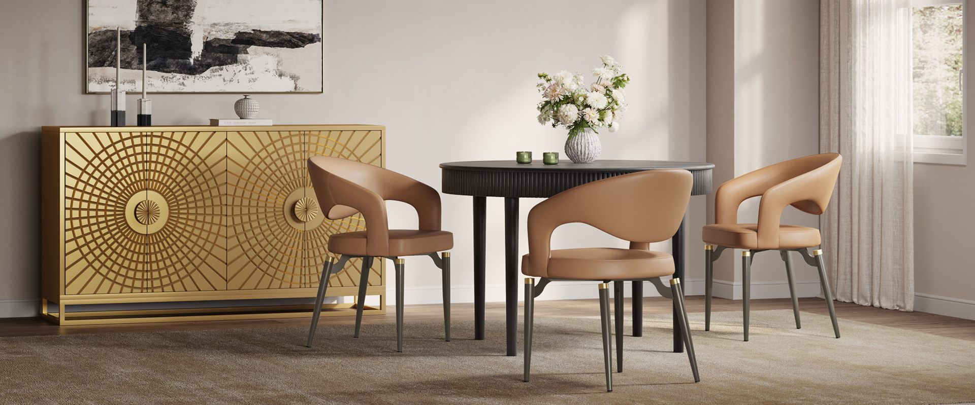 Orange Faux Leather Dining Chair for Dining Room