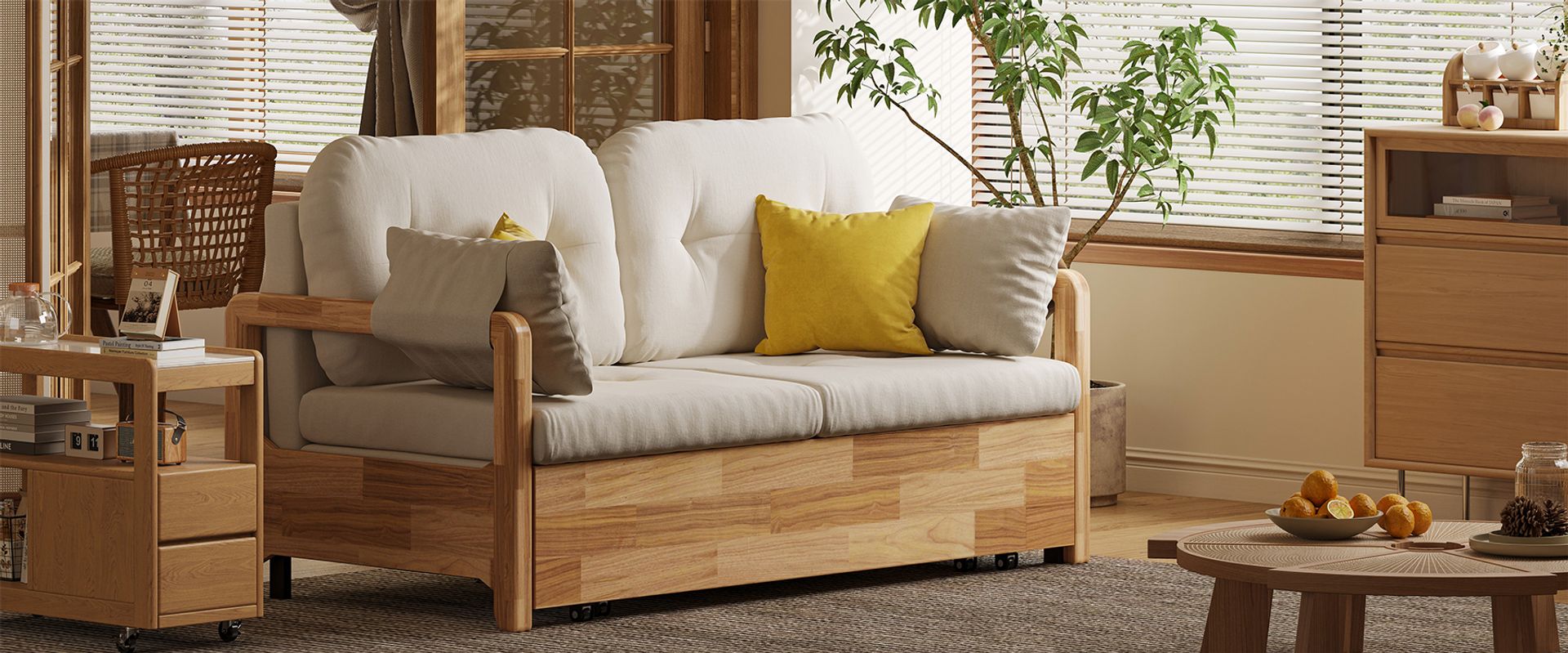 Bente 62 Inch Modern Convertible Solid Wood Frame Sofa Bed | HERNEST