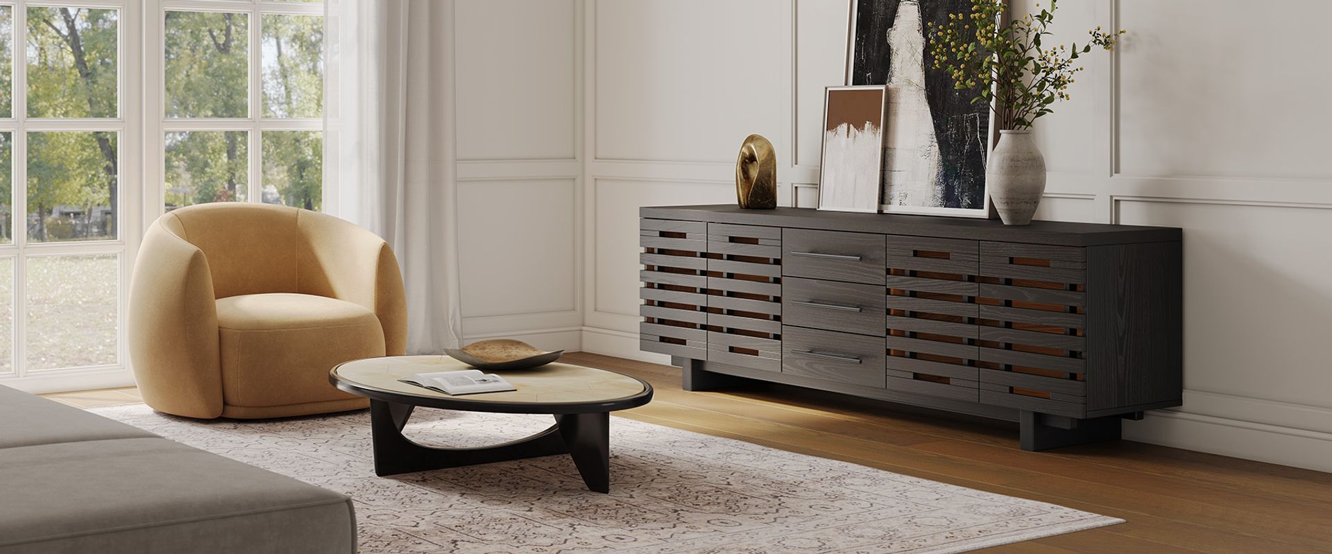Black Slatted TV Stand