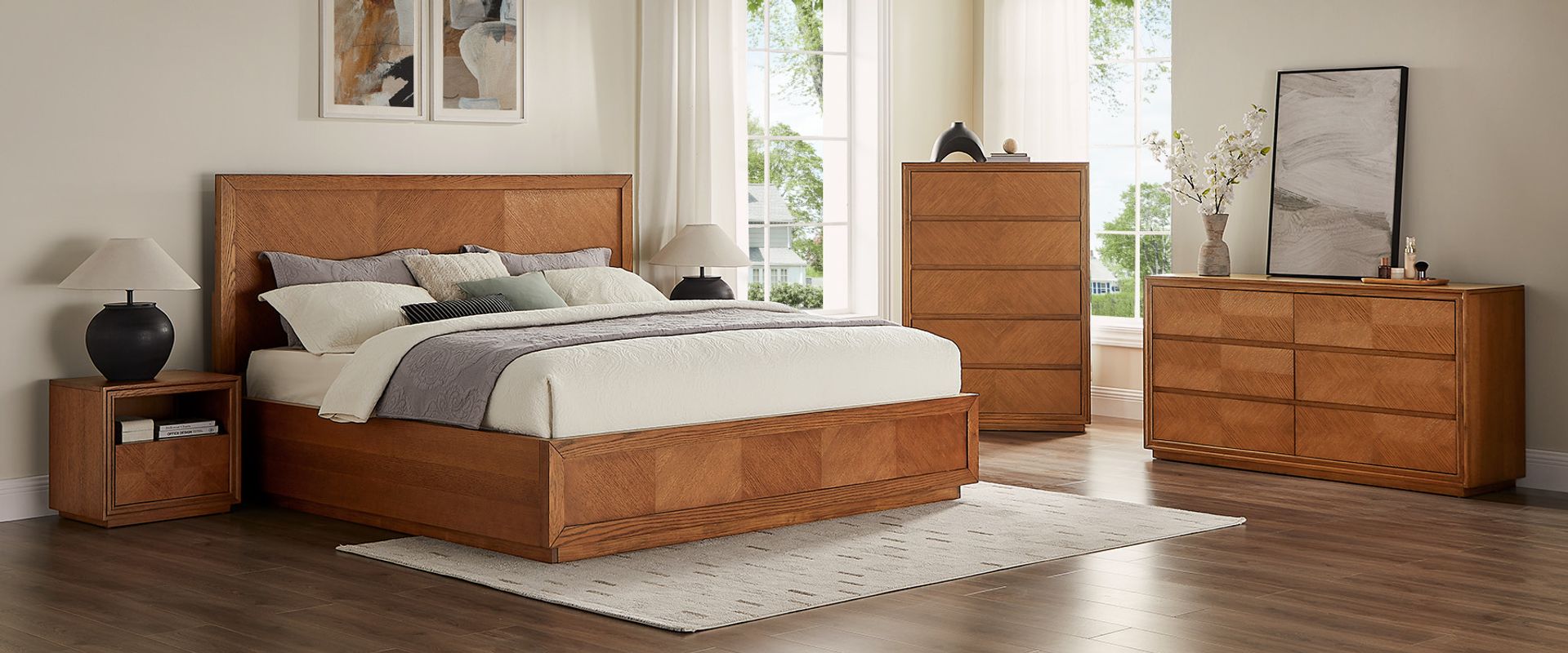 3-Piece Chevron Brown Wooden Bedroom Set