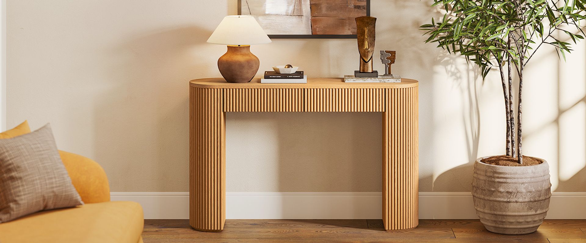 natural console table with drawers