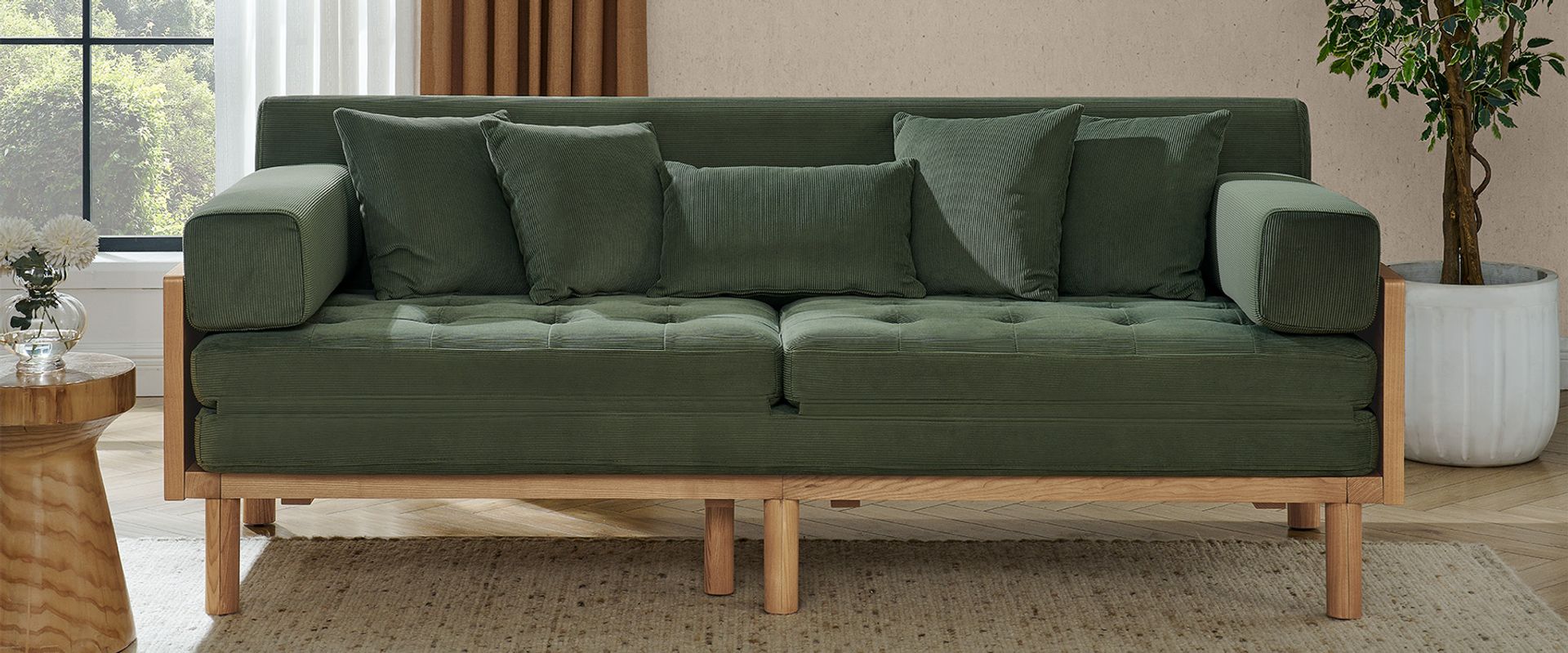 Green corduroy sofa bed