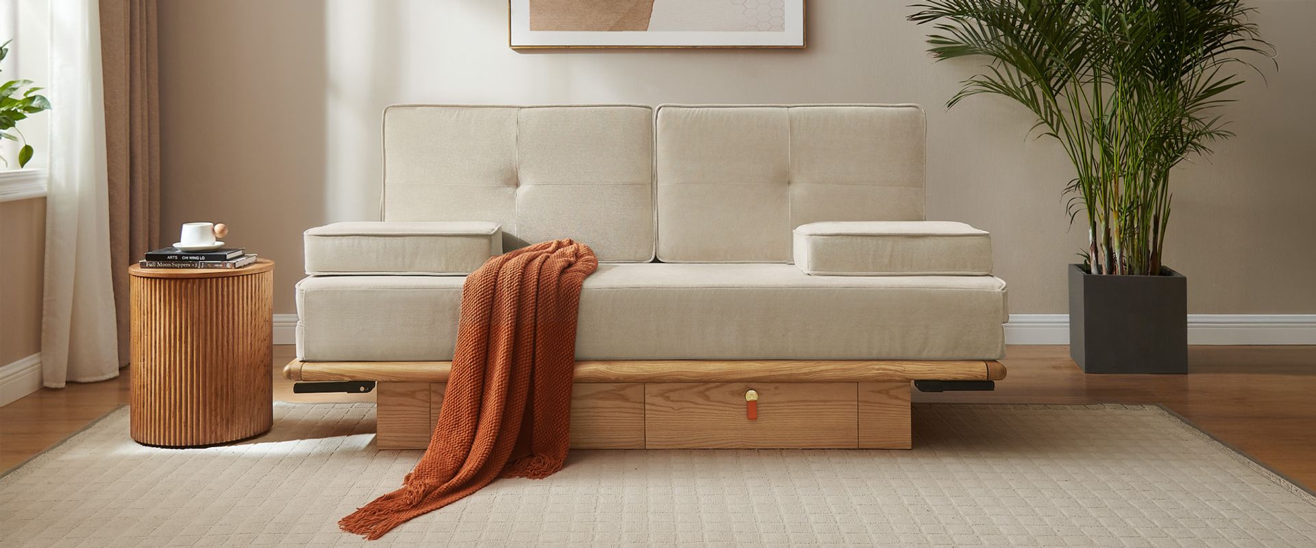 Beige futon sofa bed