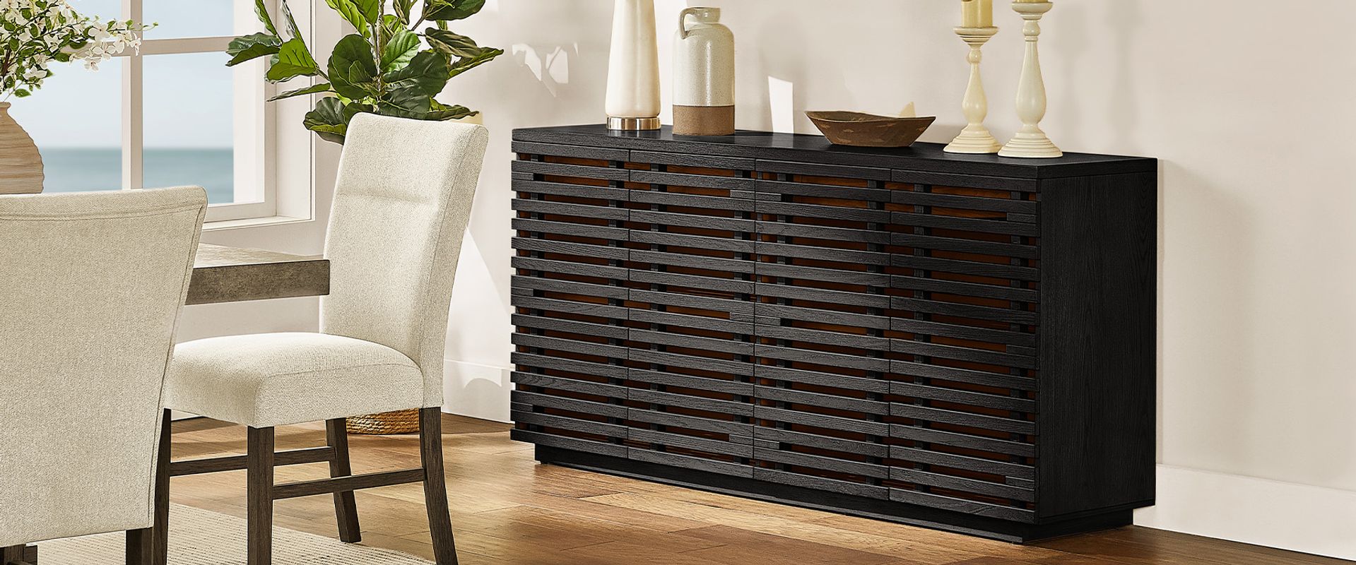 black sideboard with drawers