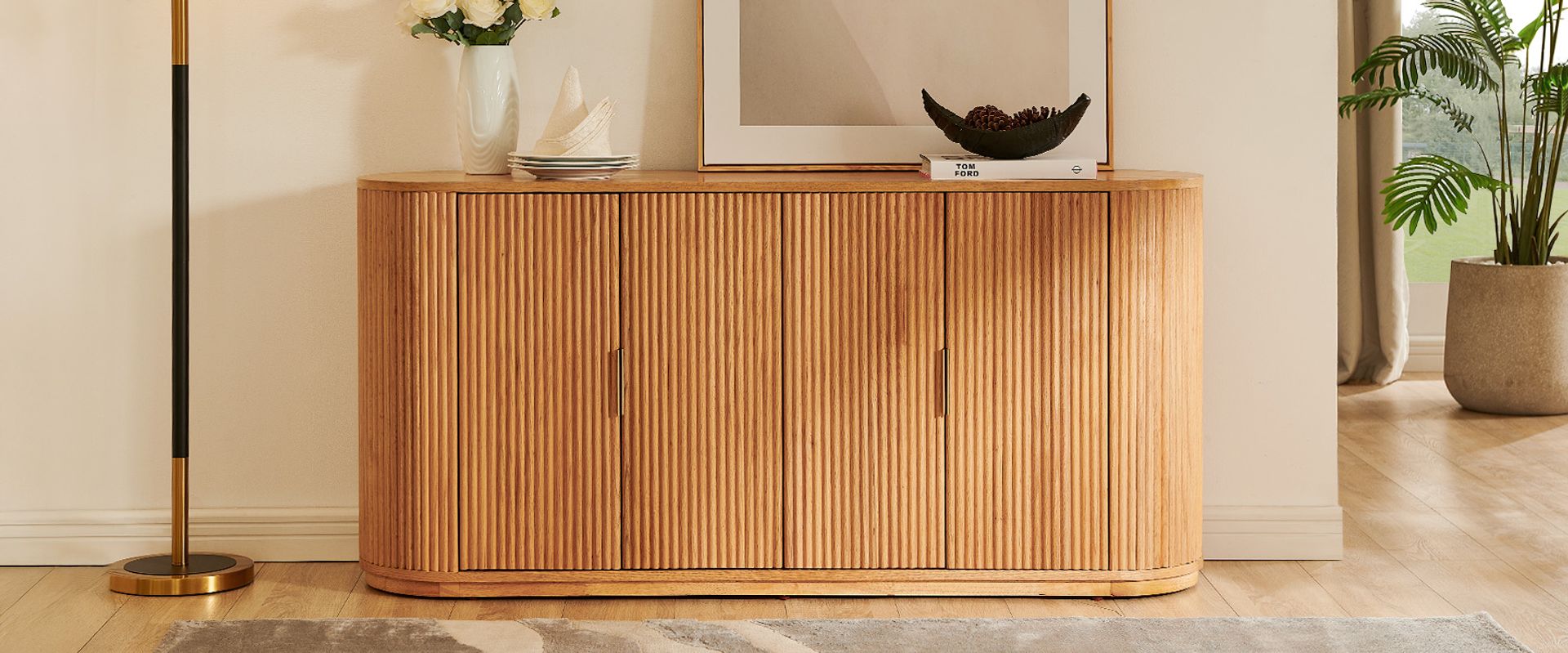 natural fluted wood sideboard