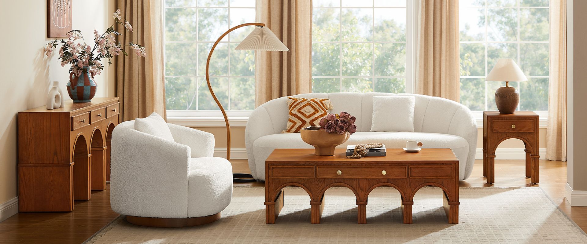 bouclé swivel accent chair