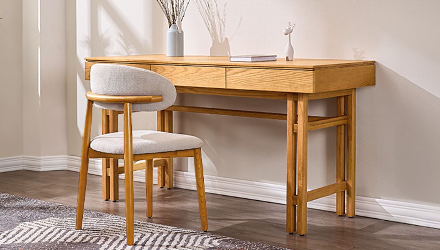 Aurorim 59 Inch Solid Wood Desk with 3 Storage Drawers | HERNEST