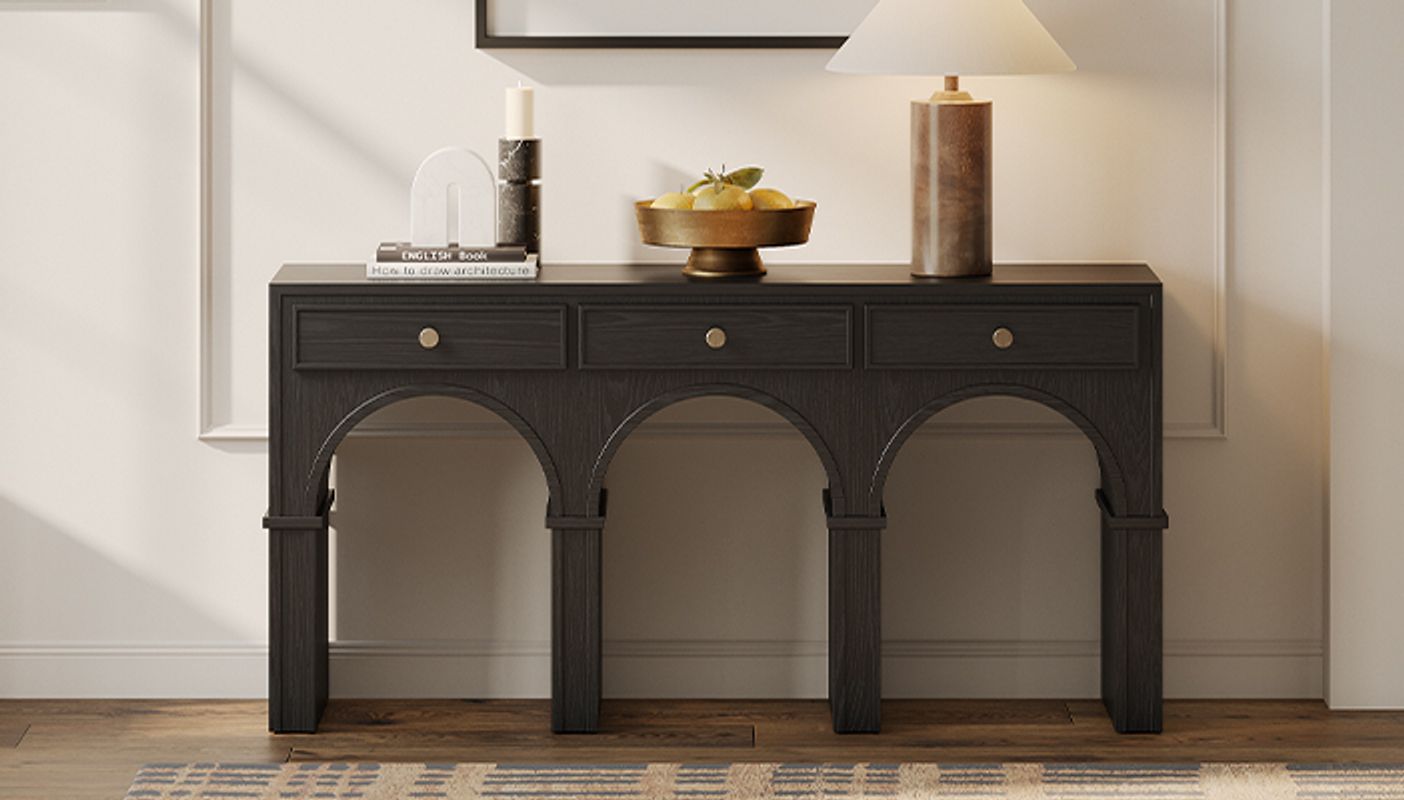Solvind 60 Inch Arch Console Table in Black Oak | HERNEST