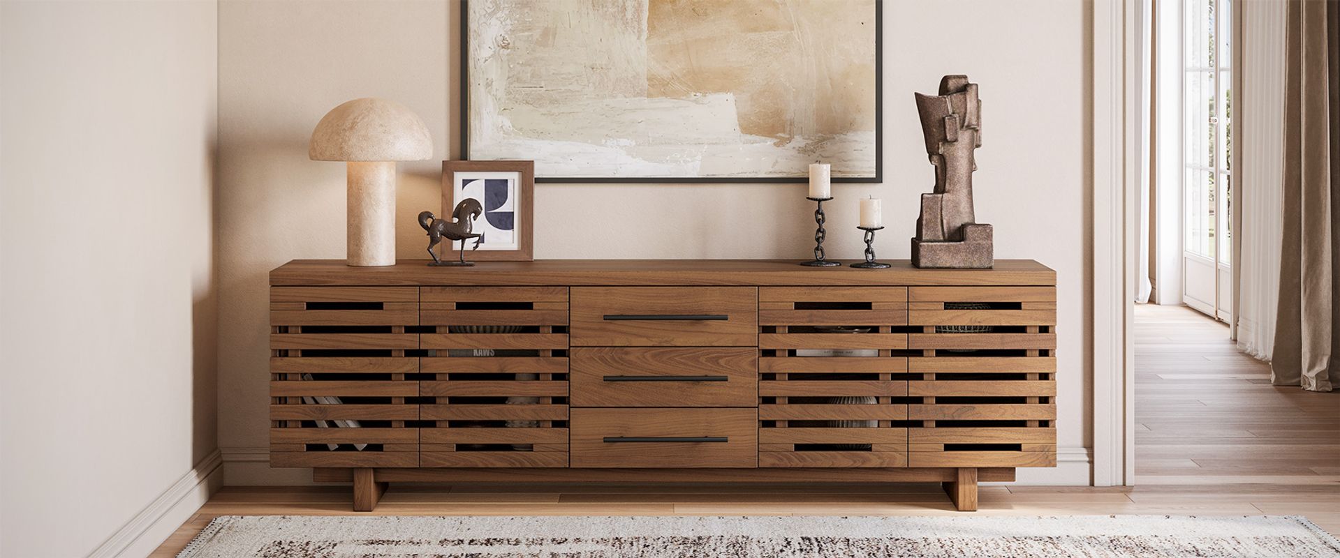 Walnut Slatted TV Stand