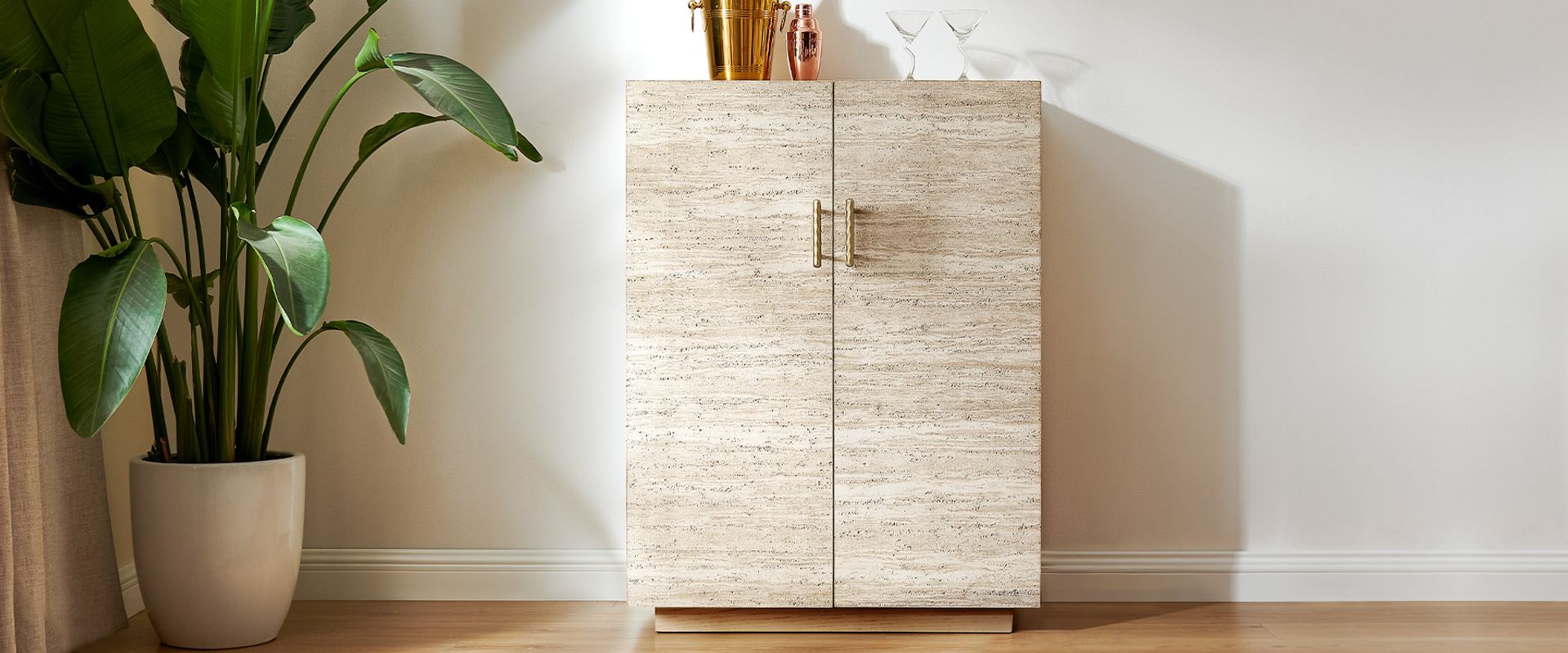 Renata 36" Travertine-Textured Bar Cabinet for Home