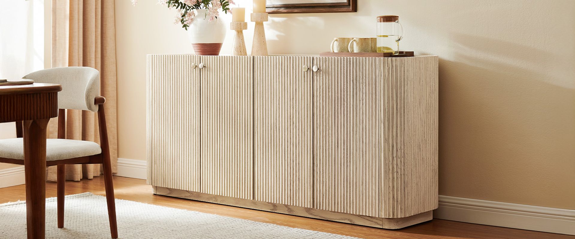 Whitewashed Oak Fluted Sideboard