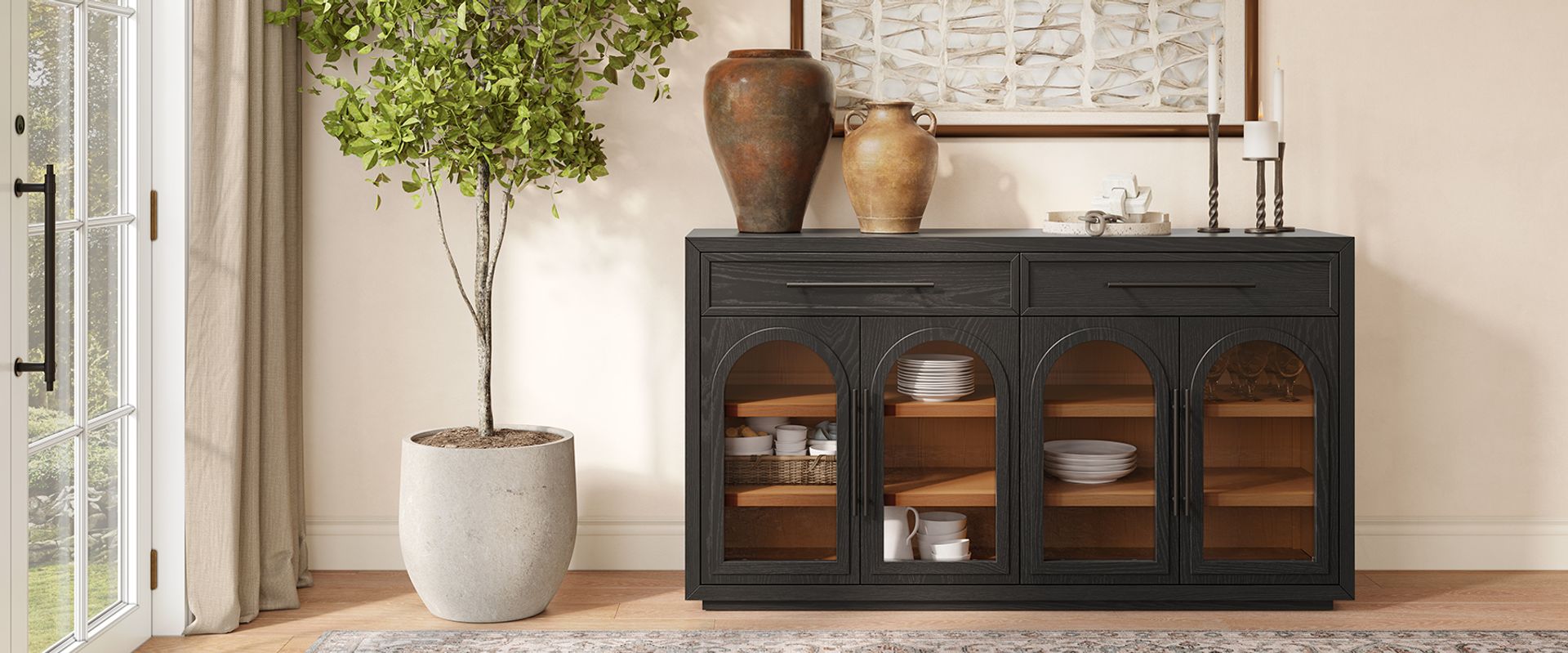 Black Oak Arched Sideboard
