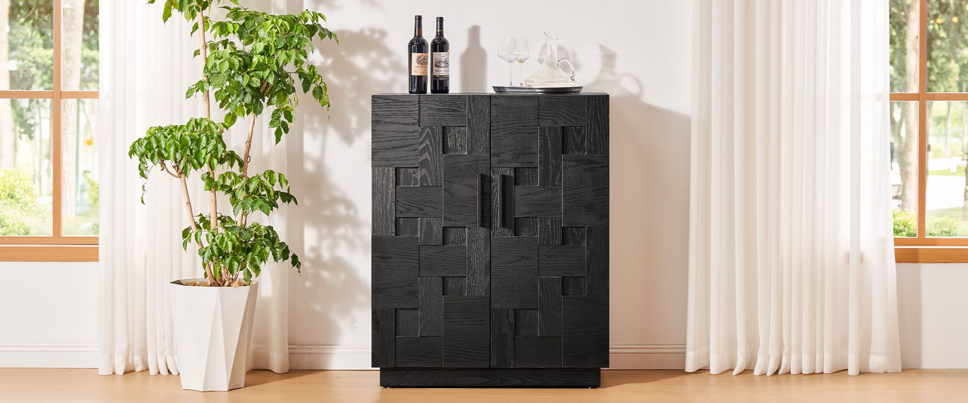 Renata 36" Travertine-Textured Bar Cabinet for Home