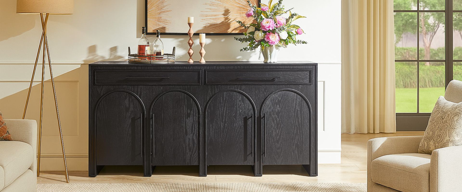 solid wood arched sideboard