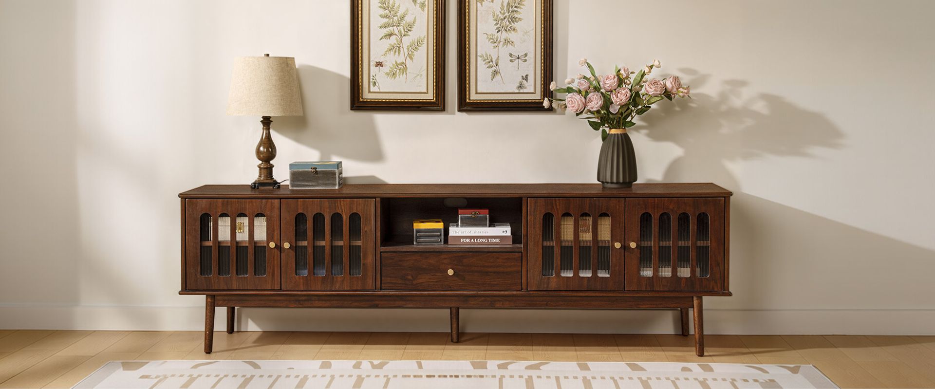 Walnut Glass Door TV Stand