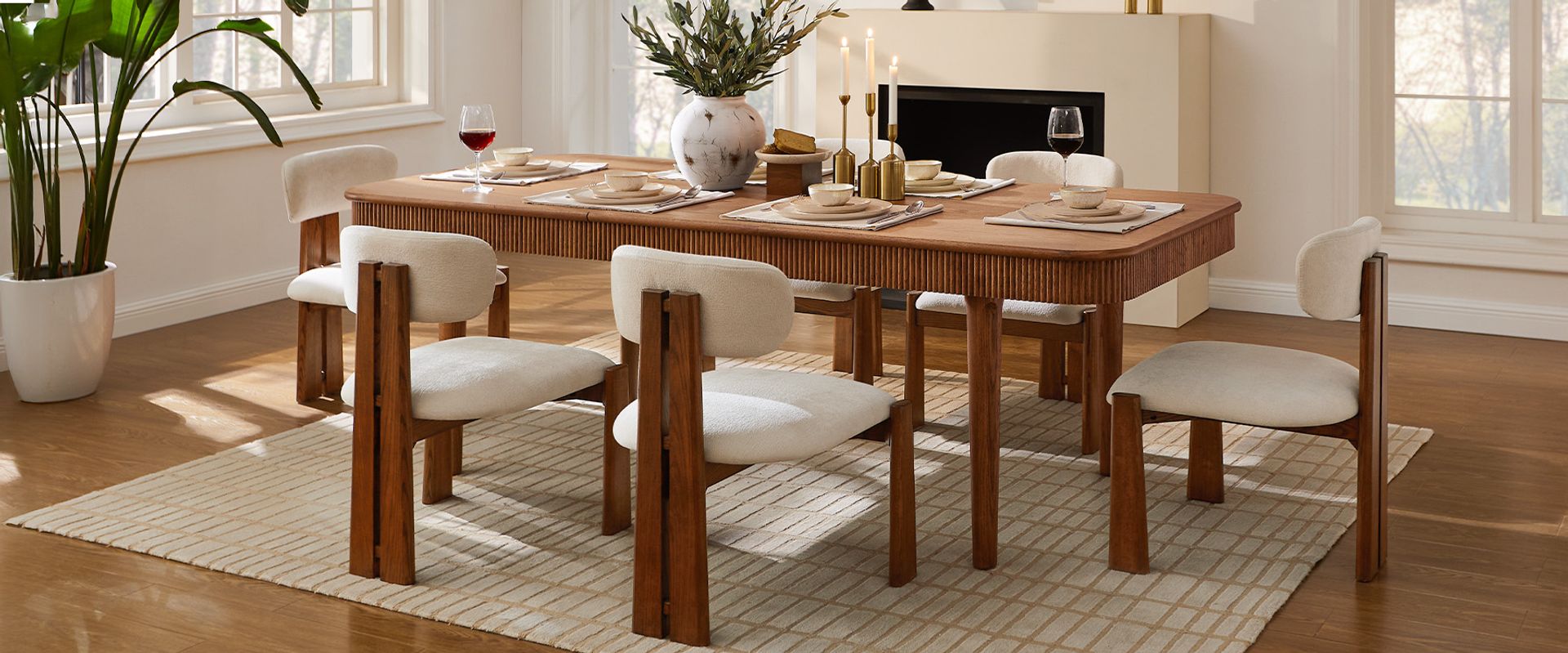 72"-92" MCM Solid Oak Wood Brown Extenpable Dining Table for Dining Room